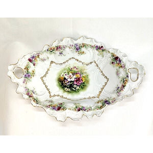 Vintage C.T Carl Tielsch Germany Fine China Raised Scroll Double Handled Bowl